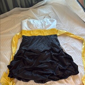 Ruby Rox Strapless Pleated White and Gold Babydoll Mini Dress